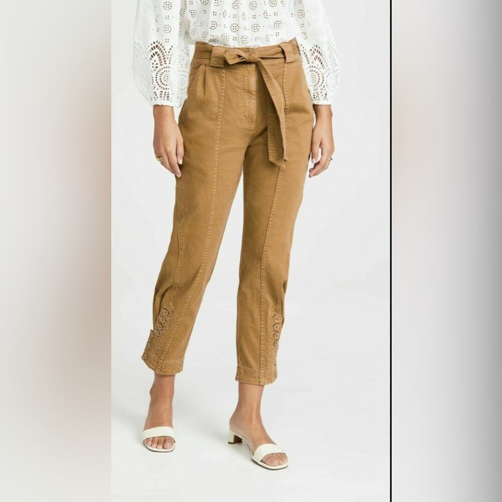 Ulla Johnson Carmen Tapered Pants Women Size 10 Marigold Brown EUC Button Hem
